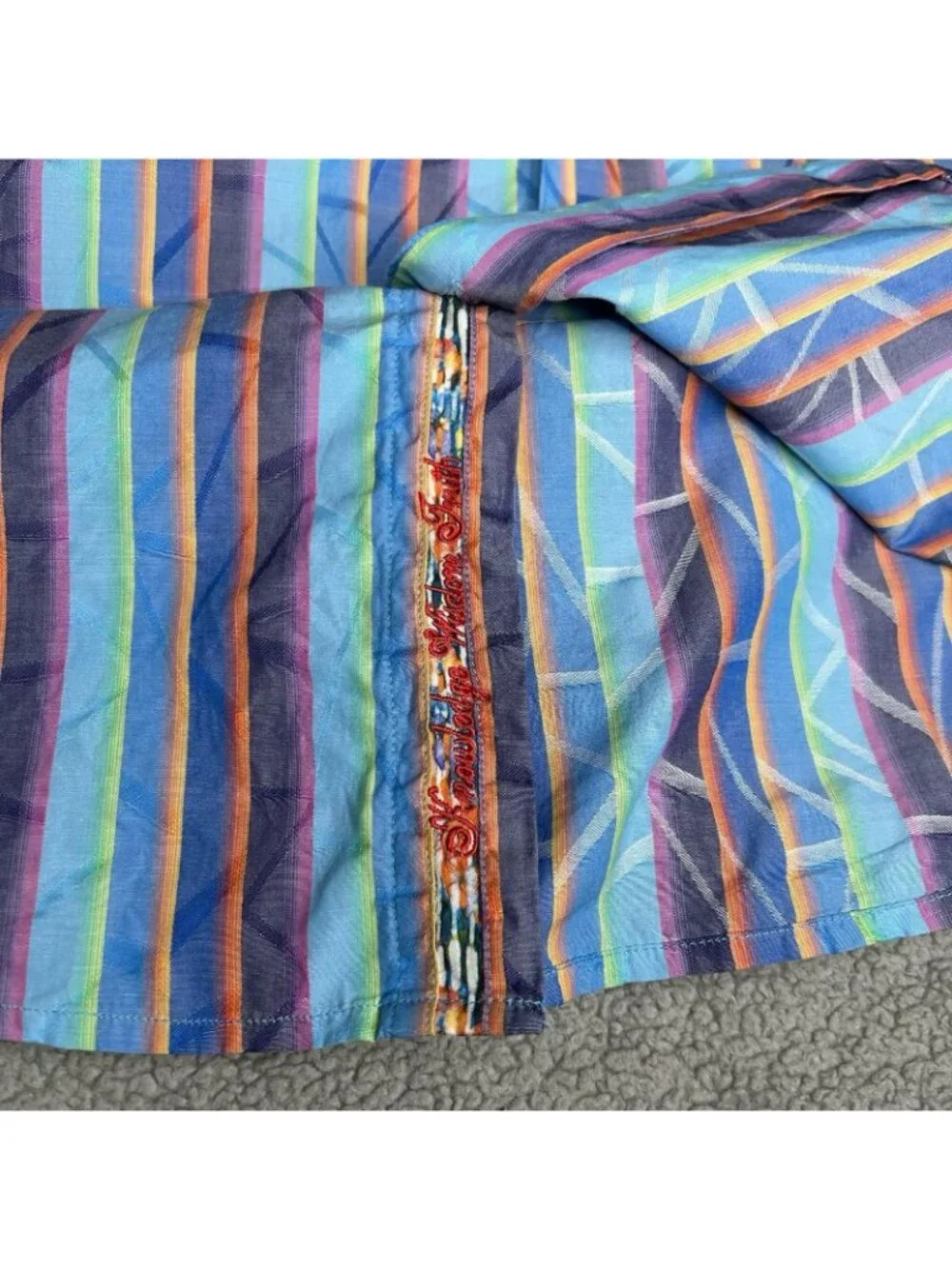 Robert Graham Shirt Mens M Multicolor Stripe Long Sleeve Flip Cuff Embroidered